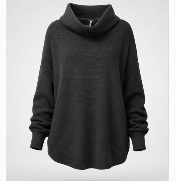 Free People Sweaters - Free People Ottoman Sweater Black Mock Neck Slouchy Tunic Oversized Cozy